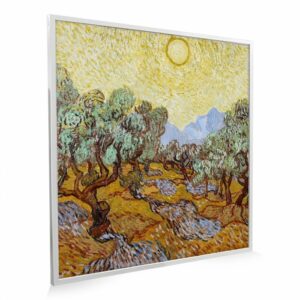 595×595 Olive Trees with Yellow Sky and Sun Picture NXT Gen Infrared Heating Panel 350W – Electric Wall Panel Heater