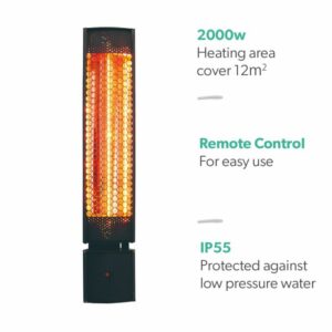 2000W EQ Heat Electric Bar Patio Heater Black With Remote Control