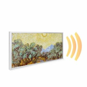 595×1195 Olive Trees with Yellow Sky and Sun Picture NXT Gen Infrared Heating Panel 700W – Electric Wall Panel Heater